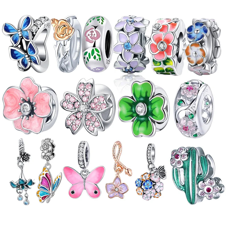 Bijou charm pour bracelet thème fleurs - papillons